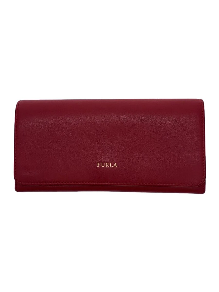 【中古】FURLA◆長財布/--/RED/無地/レ�