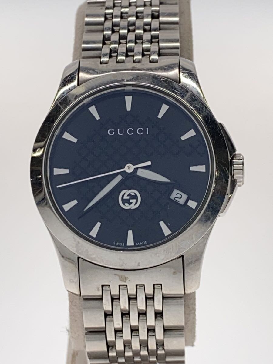 【中古】GUCCI◆Gタイムレス/クォーツ腕時計/アナログ/文字盤ブラック/ステンレス/126.5/デイト【服飾雑貨他】