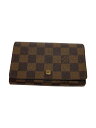 【中古】LOUIS VUITTON◆ポルト・モネ・ビエ・トレゾール_ダミエ・エベヌ_BRW/PVC/BRW/レディース【服飾雑貨他】