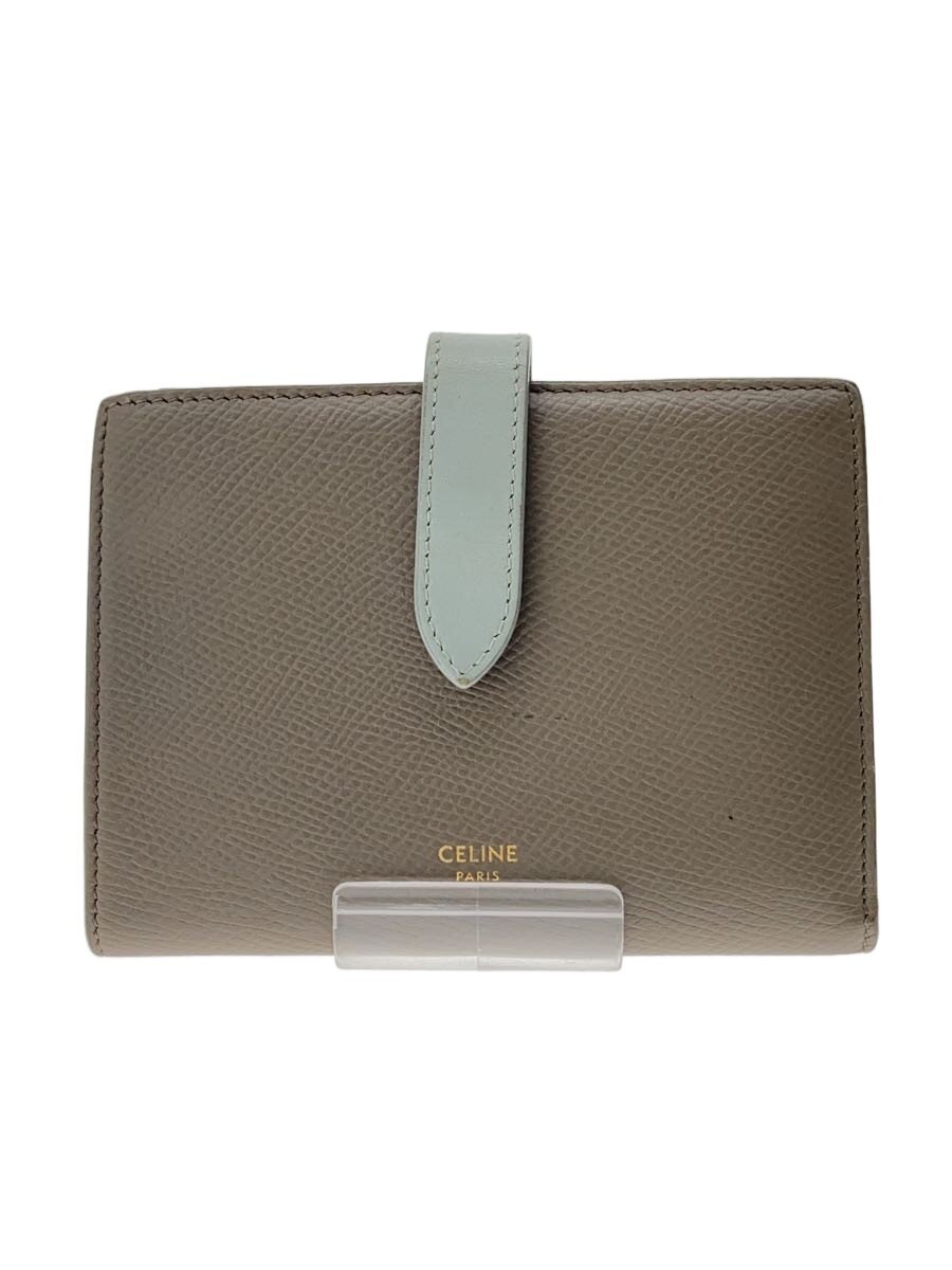 【中古】CELINE◆ミディアムストラップウォレット/2つ折り財布/グレー/内側ダメージ有/10B643BRU【服飾雑貨他】
