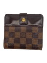 【中古】LOUIS VUITTON◆コンパクト・ジップ_ダミエ・エベヌ_BRW/PVC/BRW/総柄/レディース【服飾雑貨他】