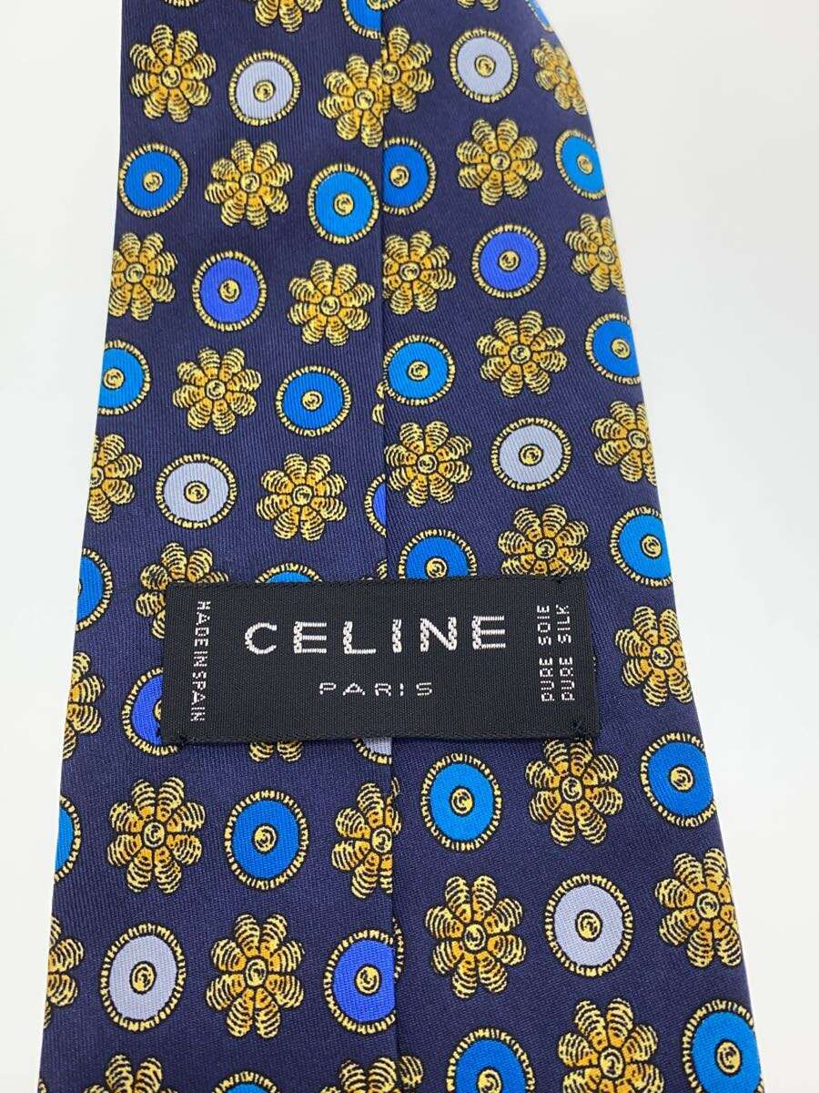 【中古】CELINE◆ネクタイ/シルク/NVY/総柄/メンズ【服飾雑貨他】