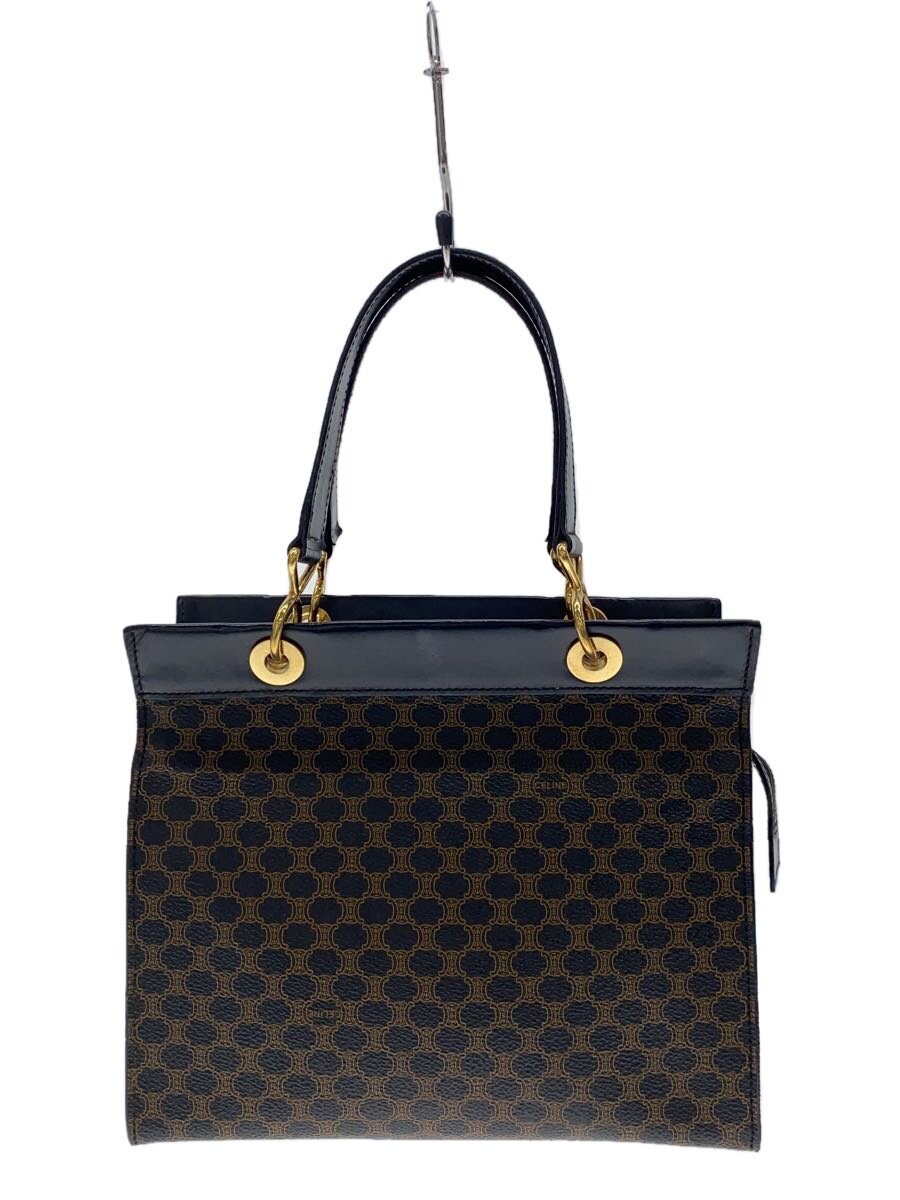 CELINE - 【中古】CELINE◆ハンドバッグ_マカダム/PVC/BLK/総柄/金具、革キズ・角スレ・内側汚れ有【バッグ】