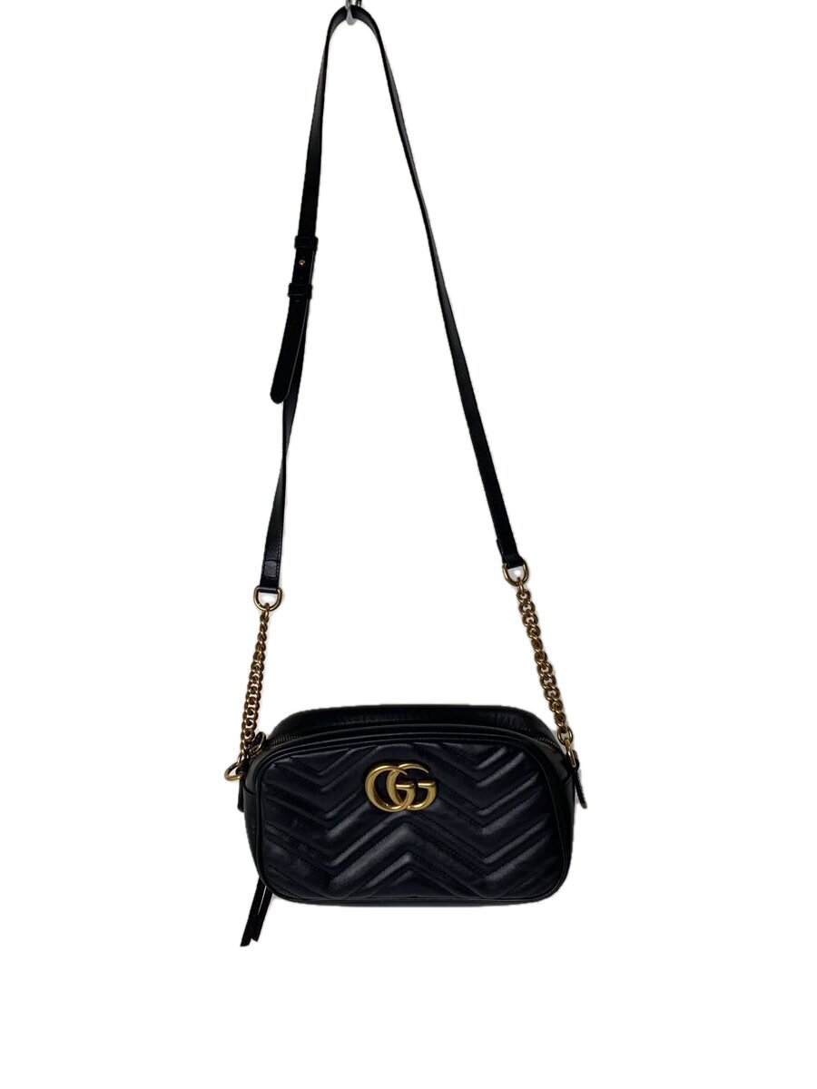 GUCCI - 【中古】GUCCI◆チェーン・ショルダーバッグ_GGマーモント_キルティング/レザー/BLK【バッグ】