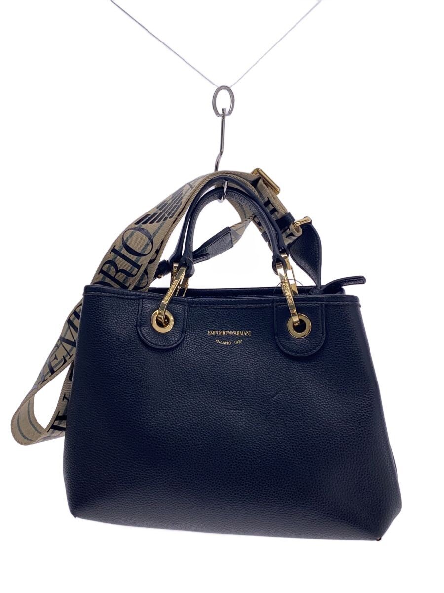 【中古】EMPORIO ARMANI◆ショルダーバッグ/レザー/BLK【バッグ】