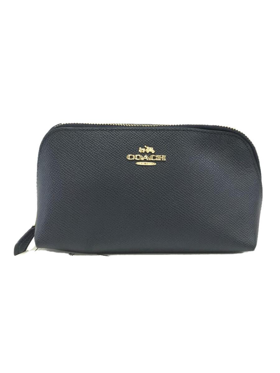 【中古】COACH◆ポーチ_オールレザー/レザー/NVY【バッグ】