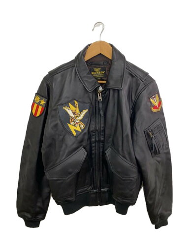 【中古】HOUSTON◆レザージャケット・ブルゾン/L/羊革/BLK/8192【メンズウェア】 【中古】HOUSTON◆レザージャケット・ブルゾン/L/羊革/BLK/8192【メンズウェア】