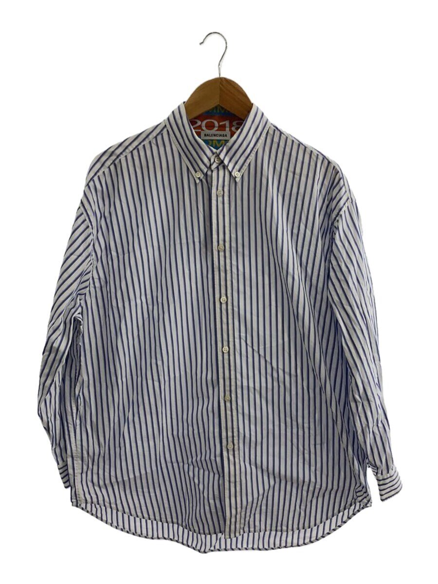 šBALENCIAGAĹµ/36/åȥ/518068/18SS Back Patch Stripe Shirtڥ󥺥...