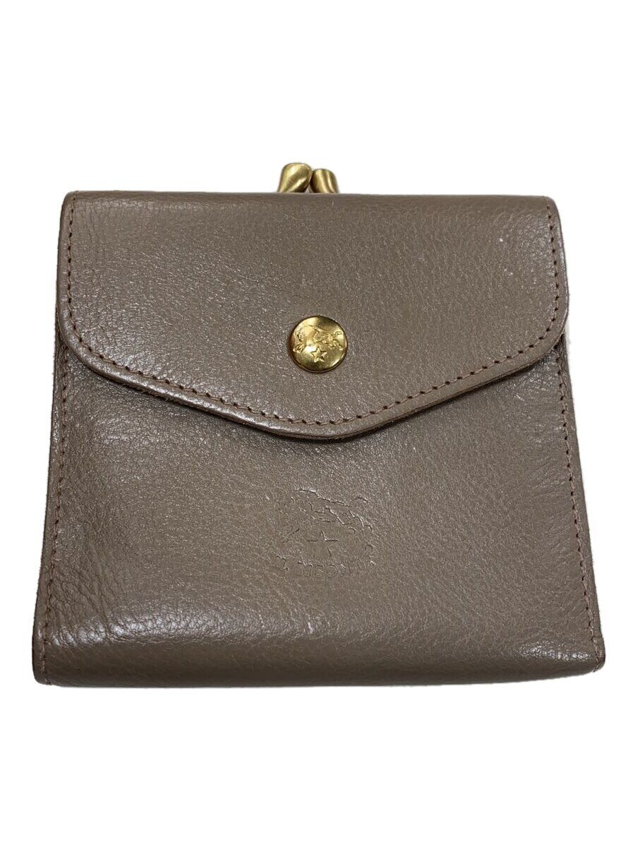 【中古】IL BISONTE◆がま口2つ折り財布/牛革/GRY/無地/レディース/411277【服飾雑貨他】(4.0)