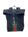 【中古】GUCCI◆リュックサック_ウェブ/レザー/BLK/無地【バッグ】