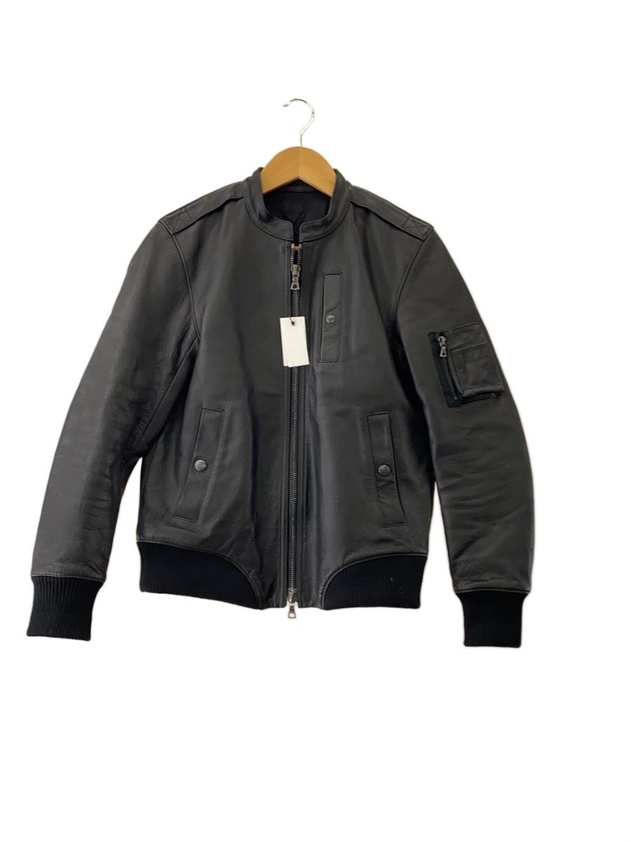 【中古】MR.OLIVE◆MA-1/バッファローレザー/レザージャケット・ブルゾン/S/レザー/BLK/無地/M-7373【メンズウェア】