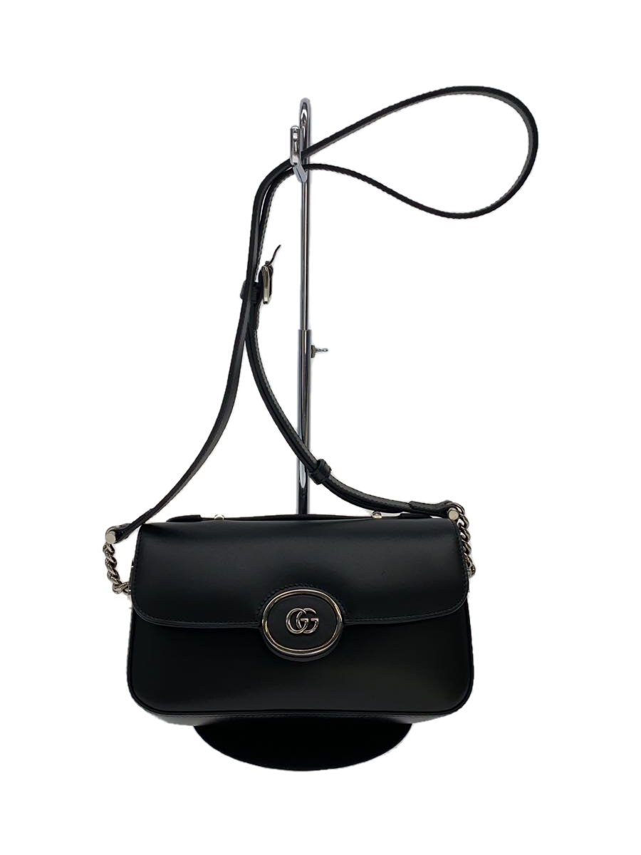 【中古】GUCCI◆ショルダーバッグ_ダブルG/レザー/BLK【バッグ】