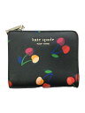 【中古】kate spade new york◆2つ折り財布/レザー/BLK/総柄/レディース/サクランボ柄【服飾雑貨他】