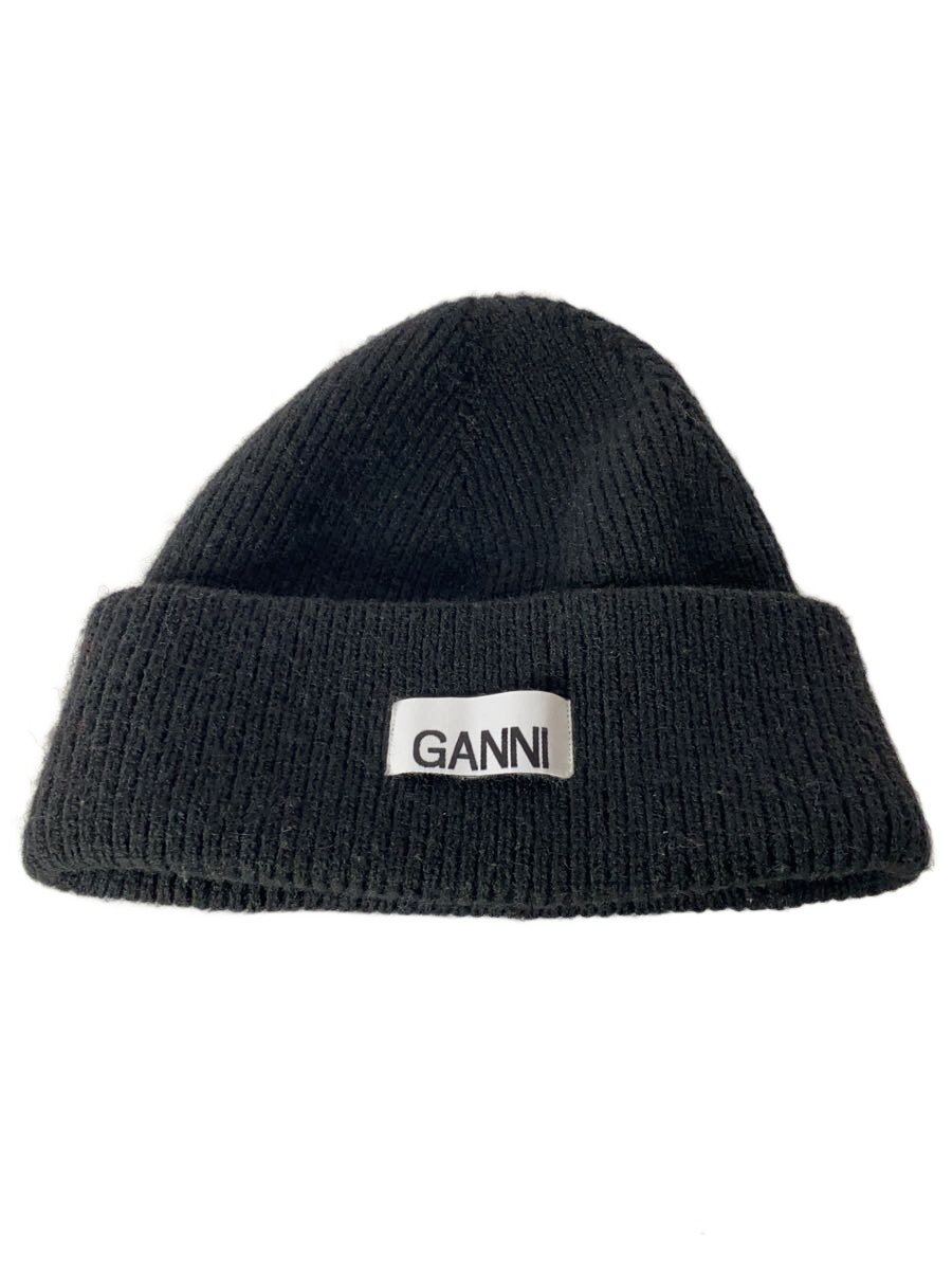 GANNI◆Structured Rib Beanie/ニットキャップ/BLK/無地/レディース/A4429