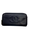 【中古】CHANEL◆長財布/レザー/BLK/レディース/ラウンドジップ//【服飾雑貨他】