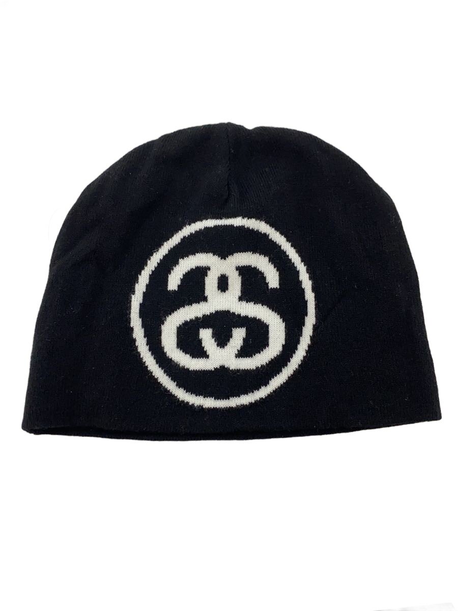【中古】STUSSY◆SS LINK SKULL CAP/ニットキャップ/ブラック【服飾雑貨他】