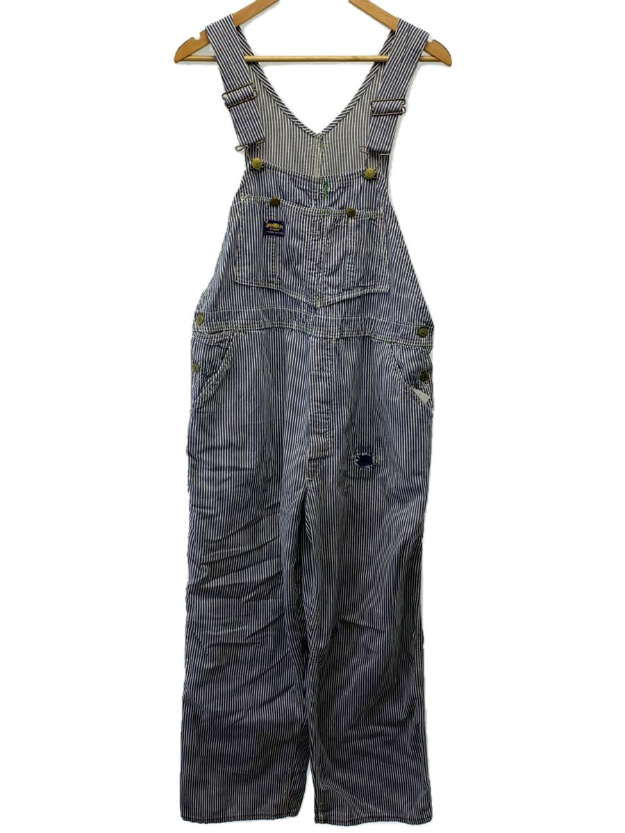【中古】OshKosh B’Gosh◆60~70S/ヒッコリー/金ボタン/リペア有/オーバーオール/NVY/ストライプ【メンズウェア】