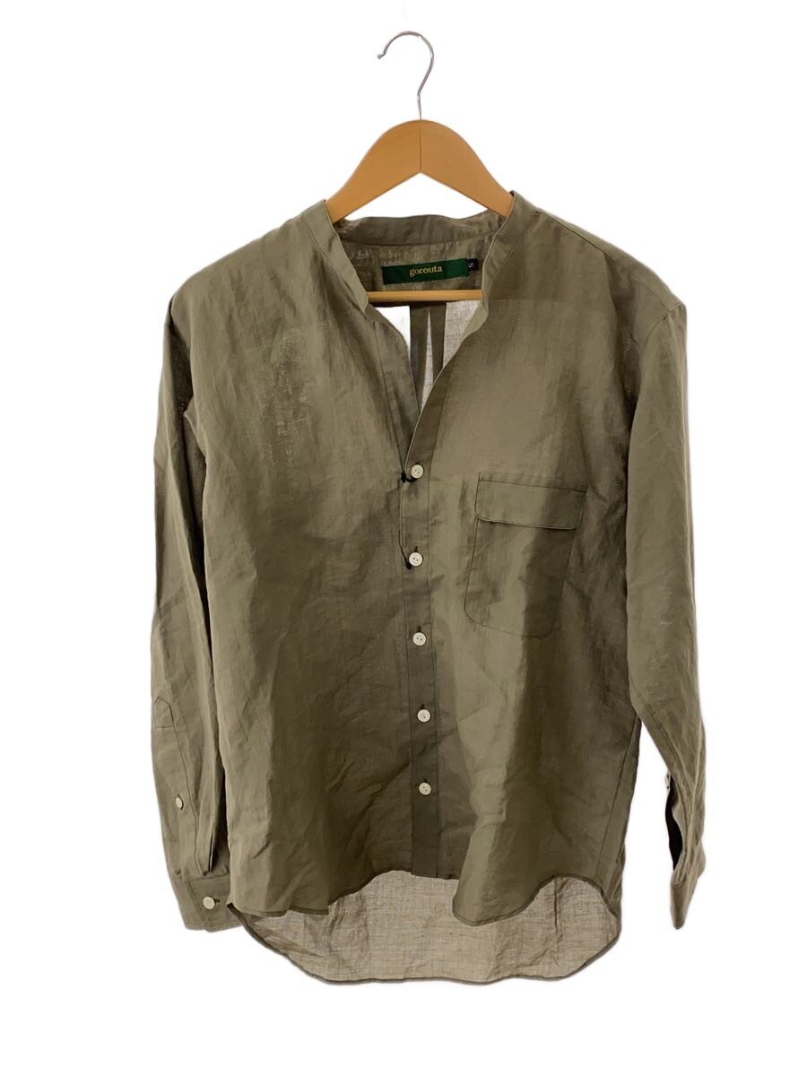 gorouta◆COTTON/RAMIE VARIANT BAND COLLAR/長袖シャツ/S/コットン/カーキ/無地