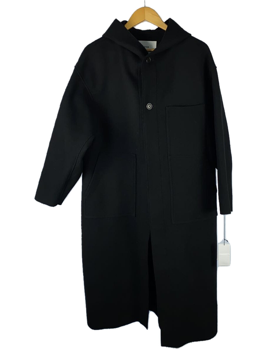 【中古】HYKE◆23AW/MELTON HOODED WORK COAT/コート/1/ウール/BLK/無地/17397-0101【レディースウェア】