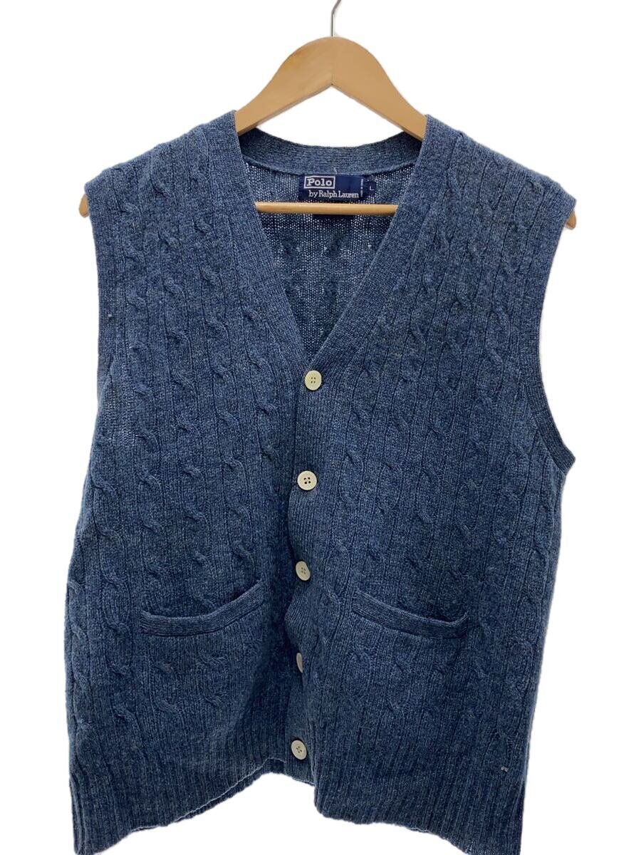 【中古】POLO RALPH LAUREN◆ニットベスト(薄手)/L/ウール/BLU【メンズウェア】