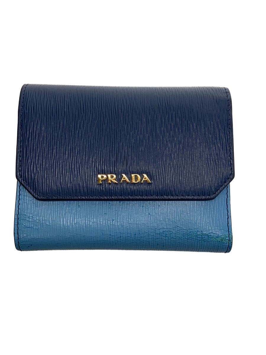 Clothing Accessories (Caps, Ties, Belts) - 【中古】PRADA◆2つ折り財布/レザー/BLU/無地/レディース/1MH840【服飾雑貨他】