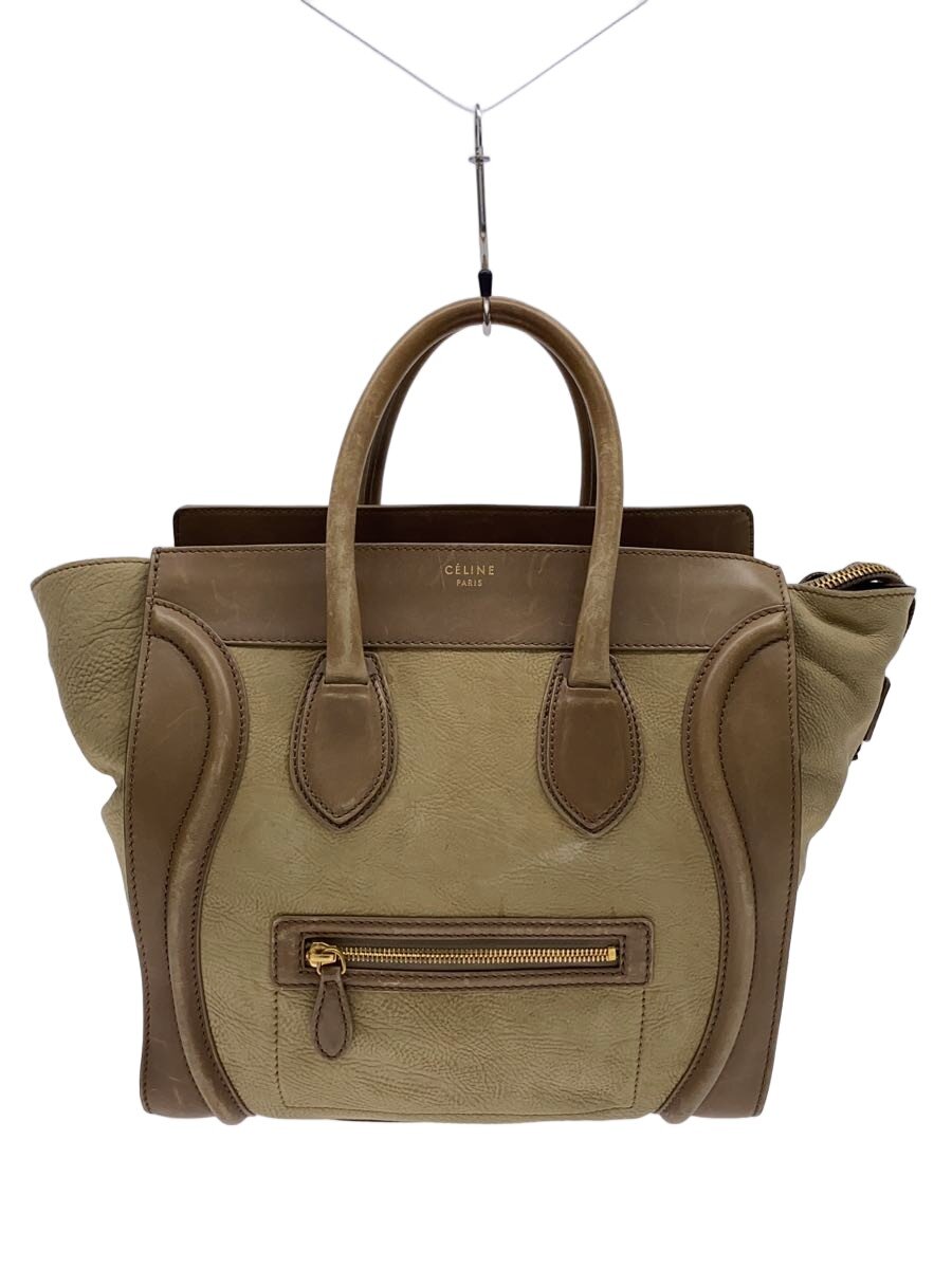 【中古】CELINE◆トートバッグ/レザー/BEG/無地/ラゲージ/ハンドバッグ【バッグ】