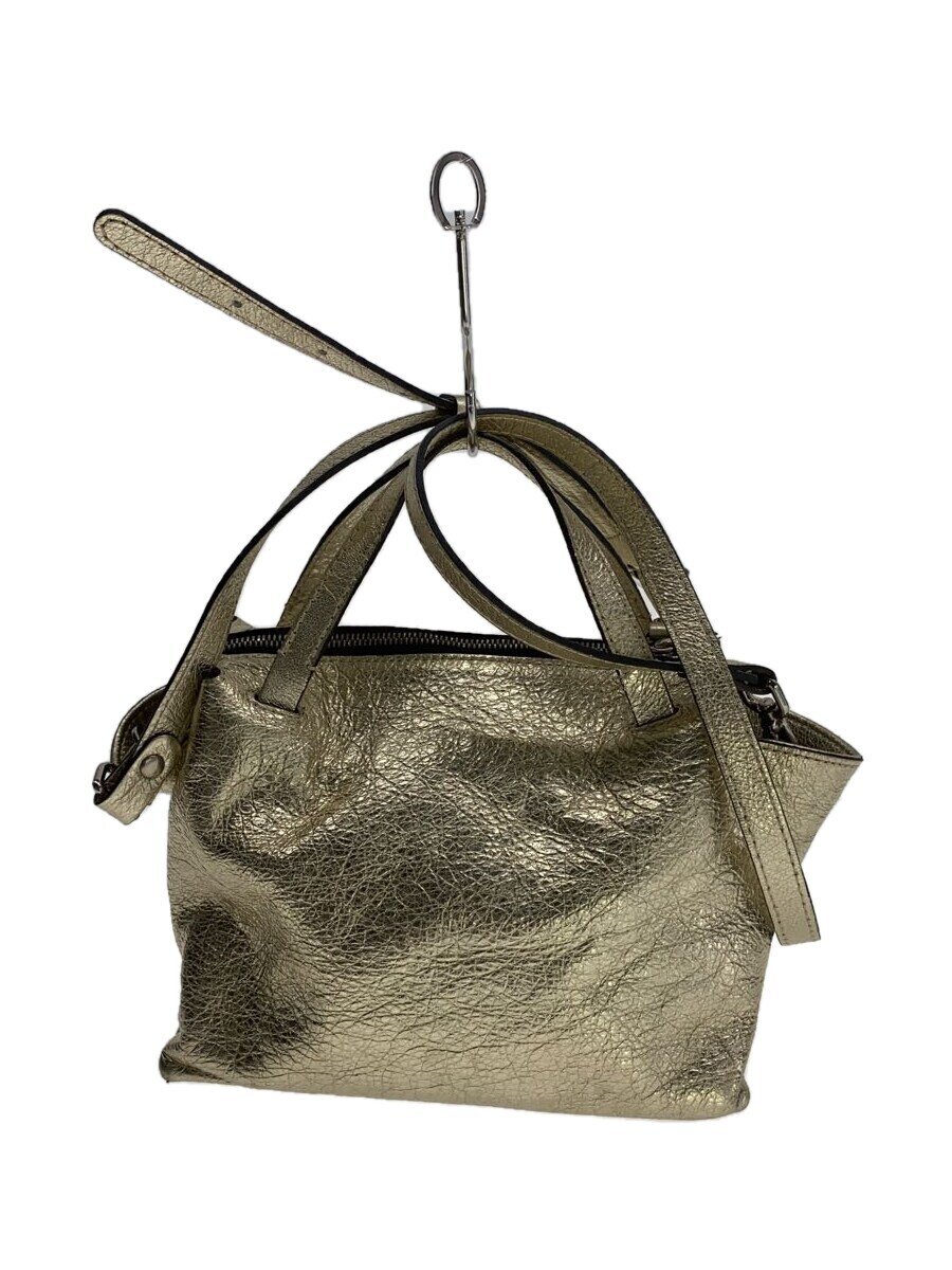 【中古】GIANNI CHIARINI◆ハンドバッグ/レザー/GLD/無地【バッグ】