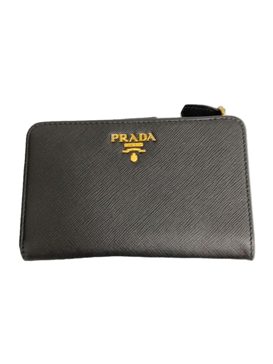 【中古】PRADA◆2ツ折サイフ/牛革/BLK/レディース【服飾雑貨他】