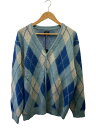 【中古】Needles◆22AW/Mohair Cardigan/Argyle/モヘアカーディガン/L/モヘア/ブルー/LQ271【メンズウェア】