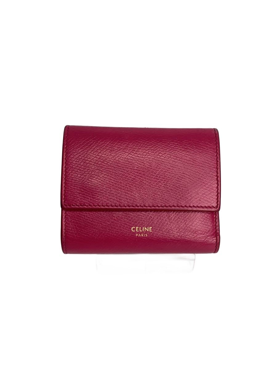 【中古】CELINE◆3つ折り財布/レザー/PNK/レディース【服飾雑貨他】