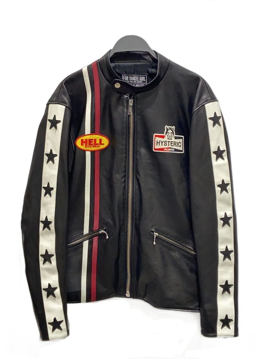 Rakuten - 【中古】HYSTERIC GLAMOUR◆S/HELLワッペン レーシングジャケット/L/羊革/BLK/02243lb01【メンズウェア】