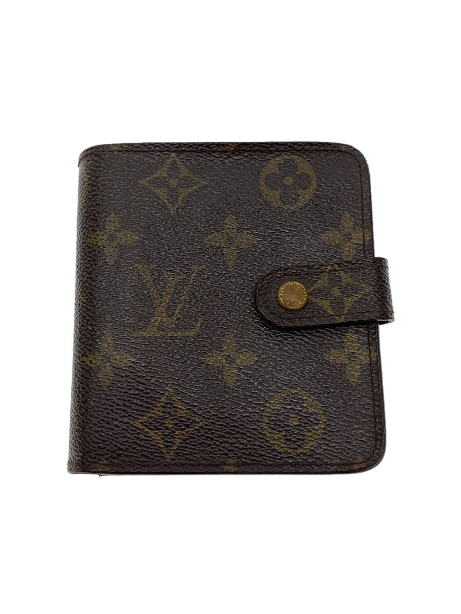 【中古】LOUIS VUITTON◆コンパクト・ジップ_モノグラム・キャンバス_BRW/PVC/BRW/レディース【服飾雑貨他】