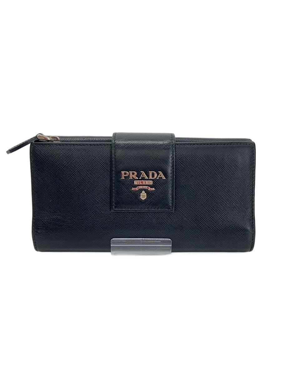 【中古】PRADA◆長財布/レザー/BLK/無地/メンズ【服飾雑貨他】