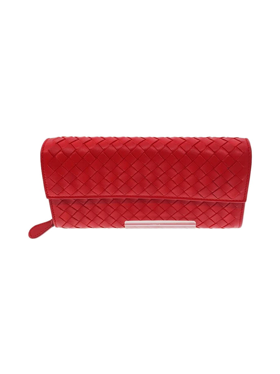 【中古】BOTTEGA VENETA◆長財布/レザー/レッド/レディース【服飾雑貨他】