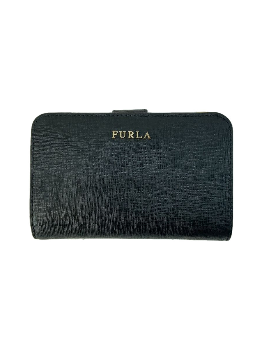 【中古】FURLA◆2つ折り財布/--/BLK/無地/レディース【服飾雑貨他】