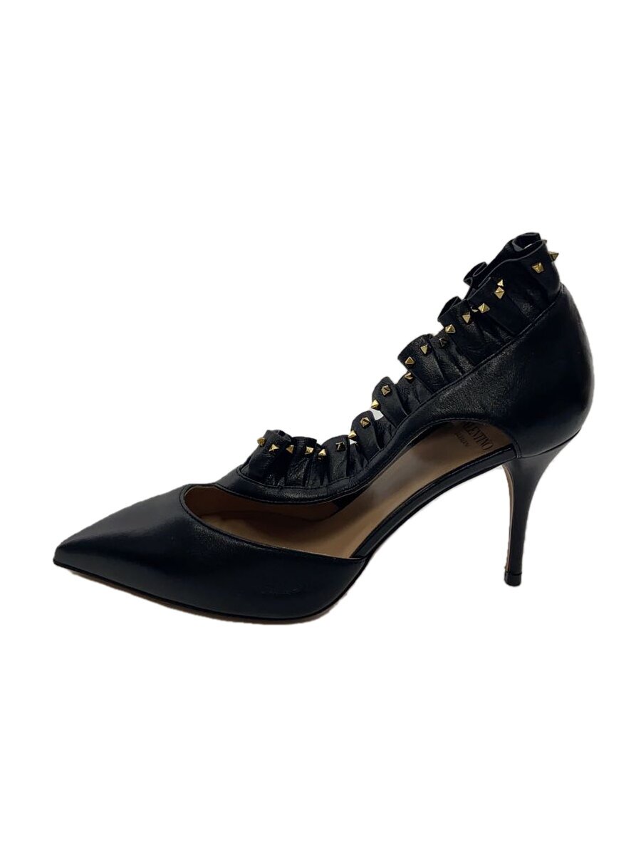 【中古】VALENTINO GARAVANI◆ロックスタッズフリルパンプス/シューズ/37/ブラック【シューズ】