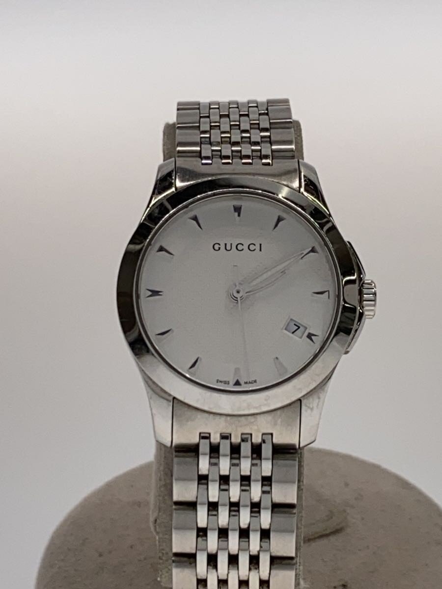 【中古】GUCCI◆Gタイムレス/クォーツ腕時計/アナログ/ステンレス/WHT/SLV/126.5【服飾雑貨他】