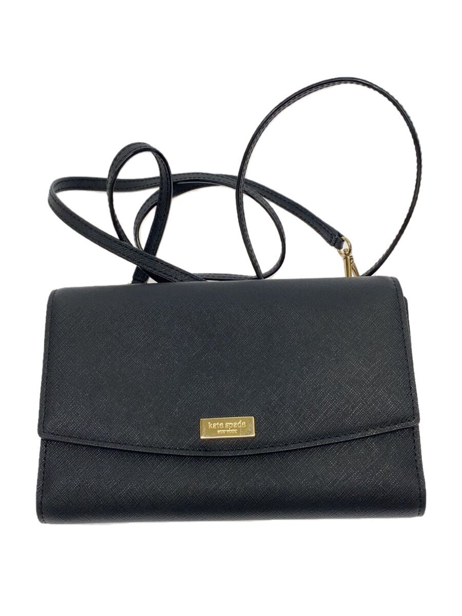 【中古】kate spade new york◆ショルダー長財布/メタルロゴ/フラップ/PVC/BLK/レディース/WLRU2667【服飾雑貨他】