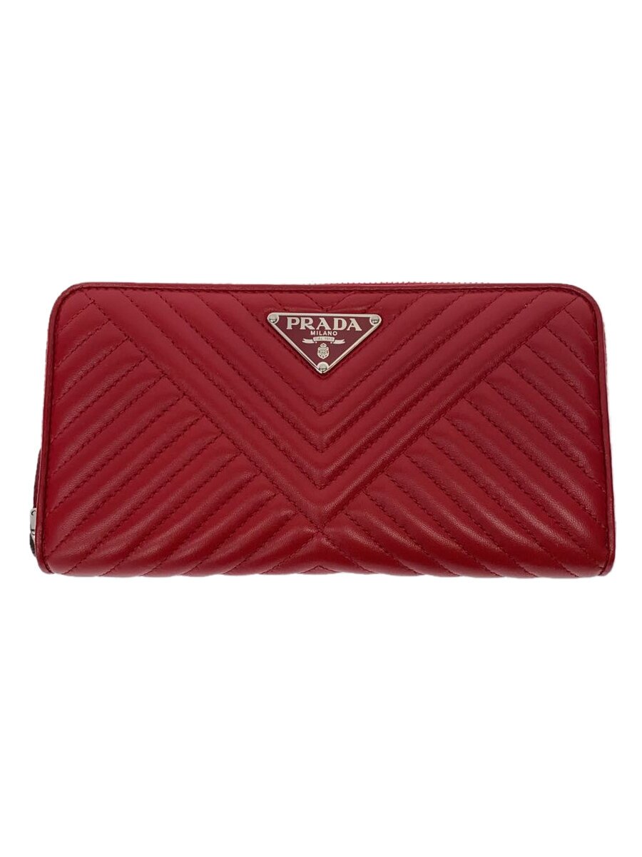 【中古】PRADA◆長財布/レザー/RED/無地/レディース/1ML506/レッド/赤【服飾雑貨他】