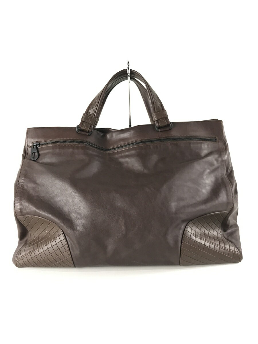 【中古】BOTTEGA VENETA◆トートバッグ/レザー/BRW/ショルダー紐無し/カド型押し【バッグ】