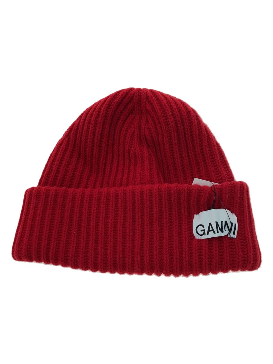 【中古】GANNI◆ニットキャップ/FREE/ウール/RED/無地/レディース/3811000188【服飾雑貨他】