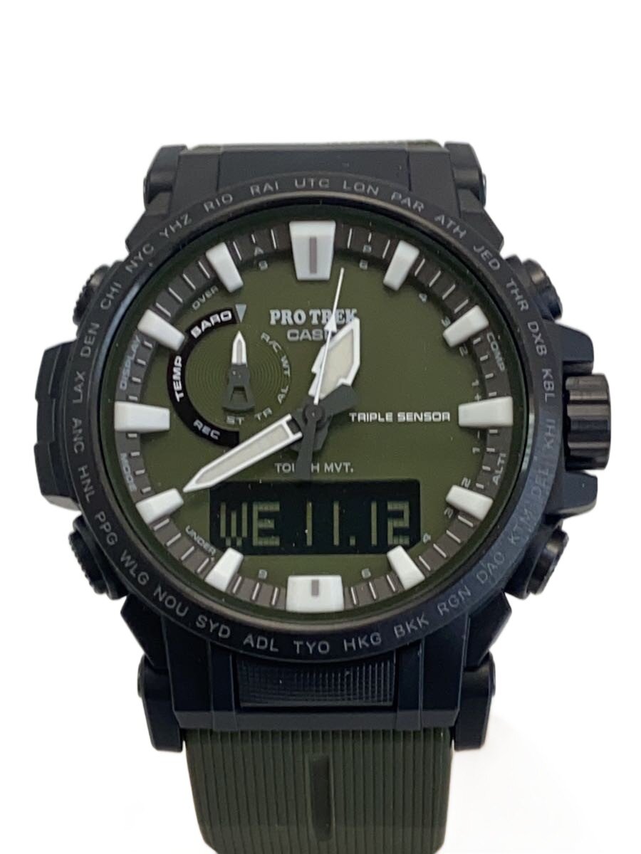 【中古】CASIO◆ソーラー腕時計_PRO TREK/デジアナ/--/KHK/KHK【服飾雑貨他】