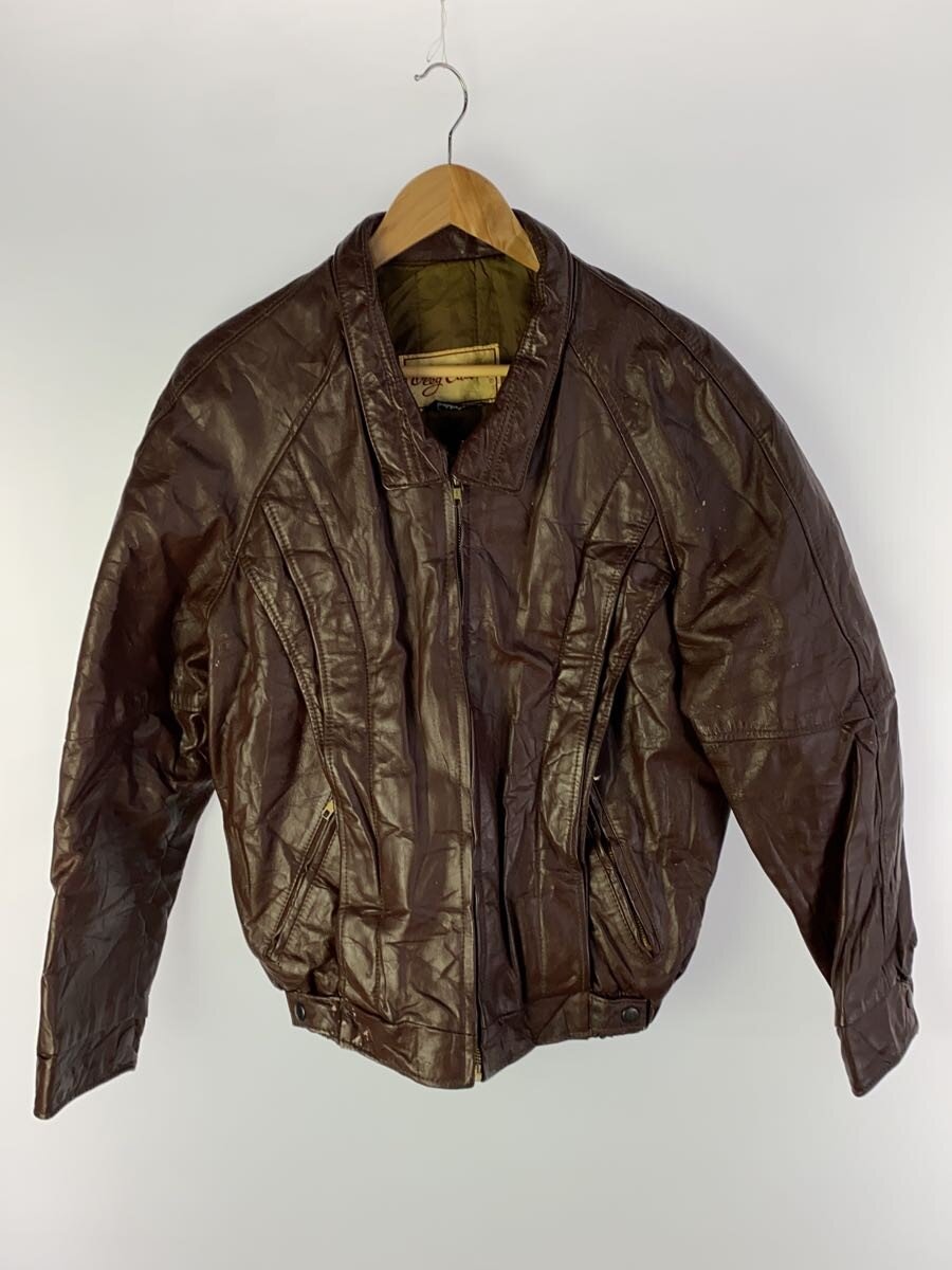 【中古】Oleg Cassini◆レザージャケット・ブルゾン/40/レザー/BRW/無地【メンズウェア】
