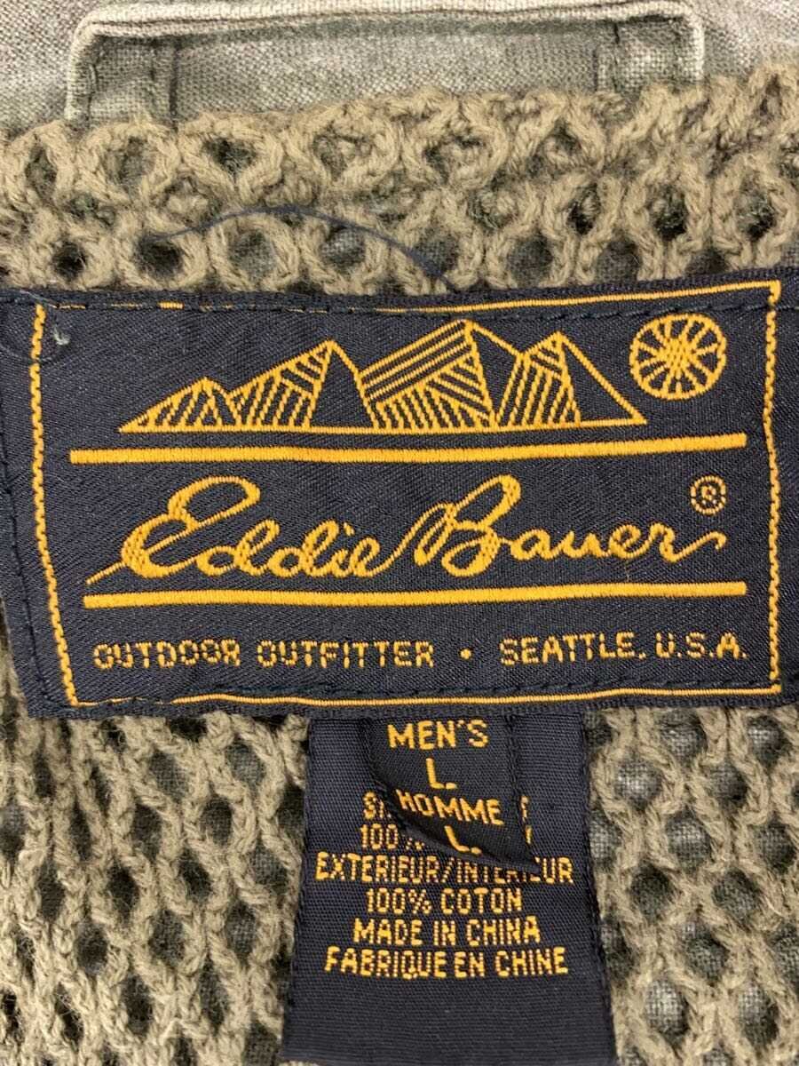 【中古】EDDIE BAUER◆90s/黒タグ/フィッシングベスト/L/コットン/グリーン//【メンズウェア】