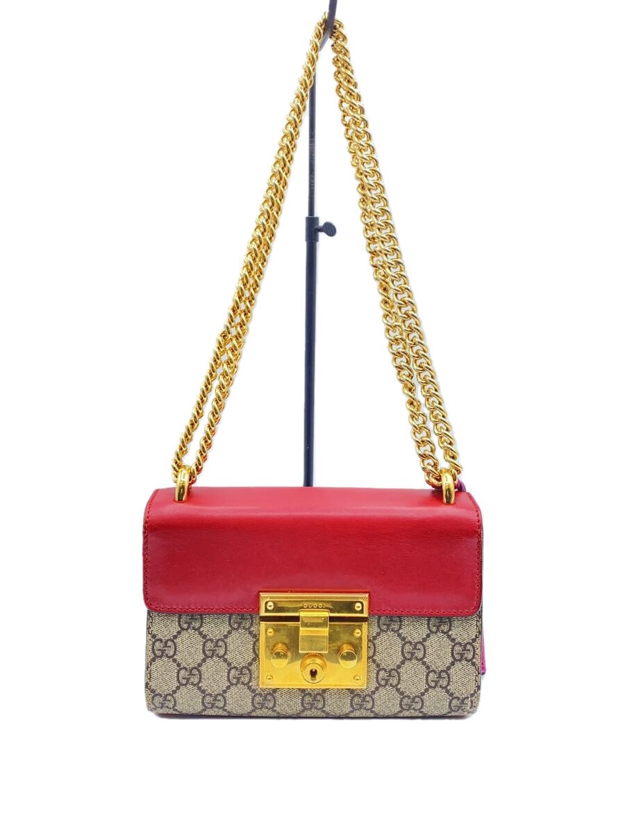 GUCCI - 【中古】GUCCI◆スモール・チェーン・ショルダーバッグ_パドロック_GGスプリーム/キャンバス/BEG【バッグ】