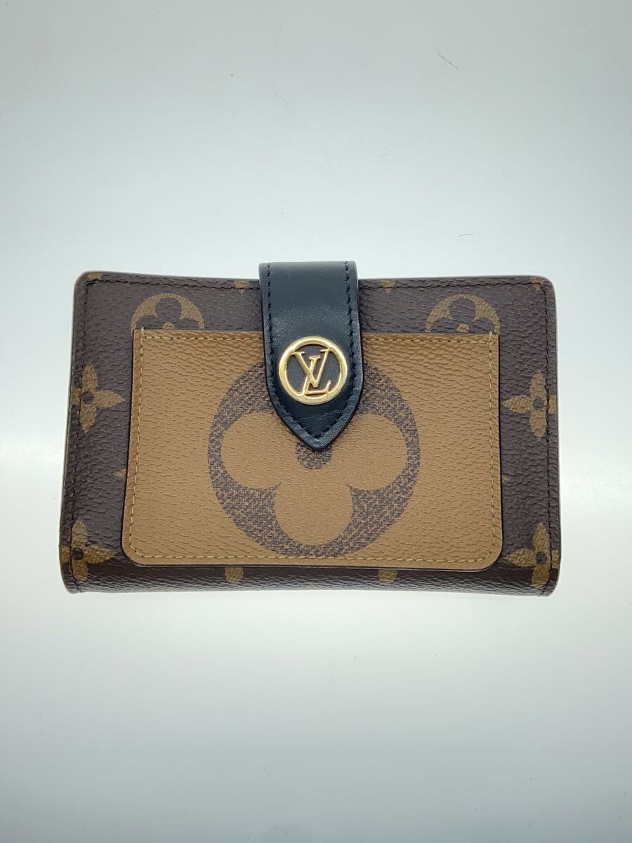 【中古】LOUIS VUITTON◆ポルト・フォイユ・ジュリエット_モノグラム・リバース/レザー/BRW/レディース【服飾雑貨他】