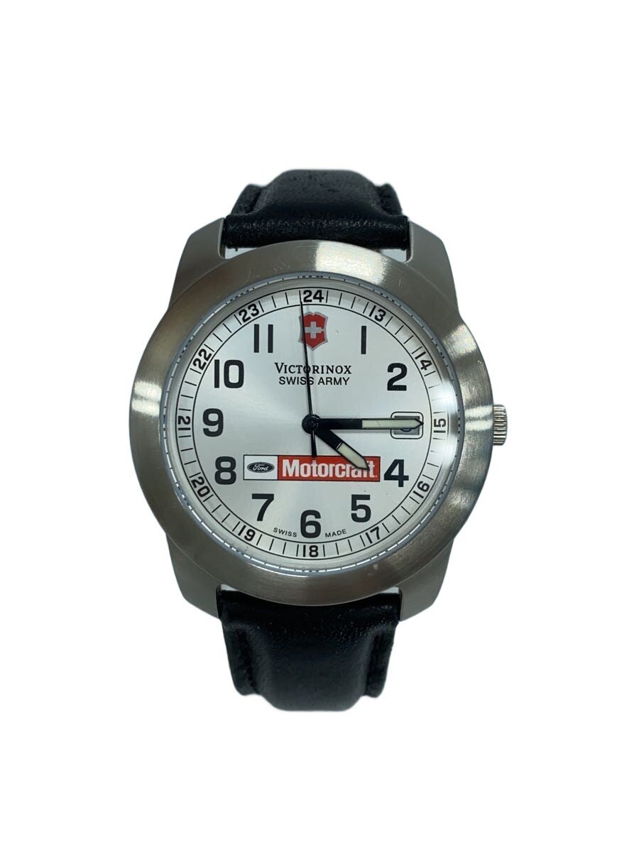 【中古】VICTORINOX SWISS ARMY◆クォーツ腕時計/アナログ/レザー/SLV/BLK/SS/24994.CB【服飾雑貨他】