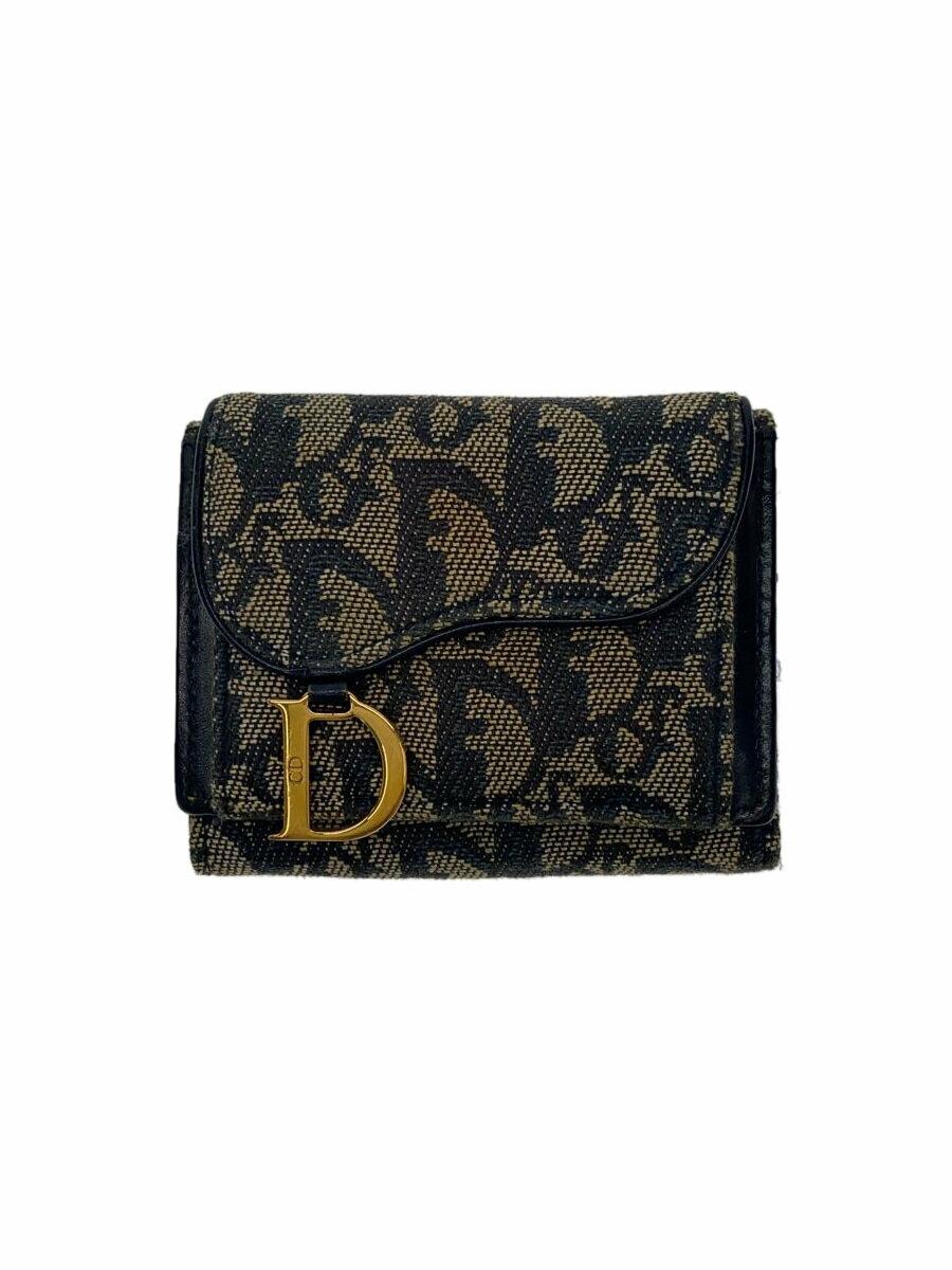 【中古】Christian Dior◆Saddle Lotus/オブリーク/3つ折り財布/NVY/モノグラム/レディース【服飾雑貨他】