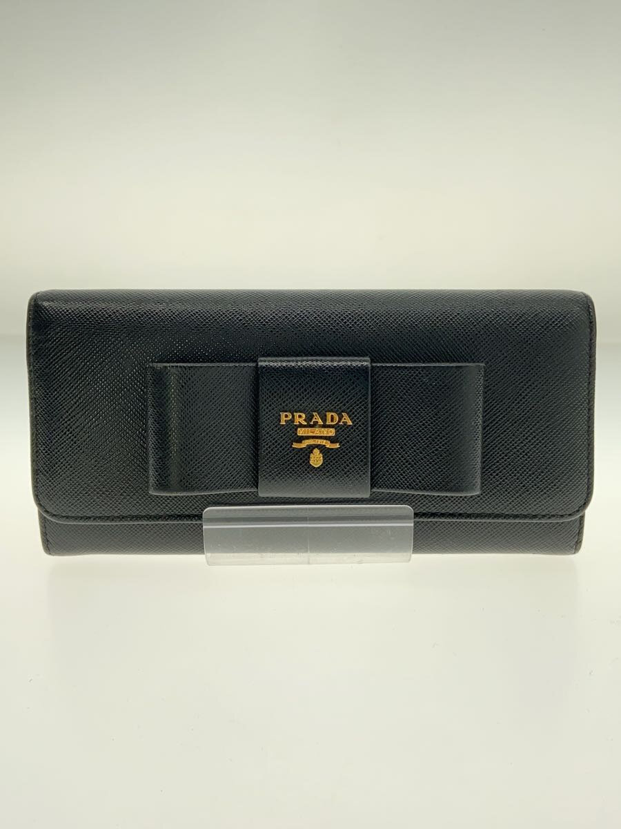 【中古】PRADA◆長財布/レザー/BLK/レディース【服飾雑貨他】