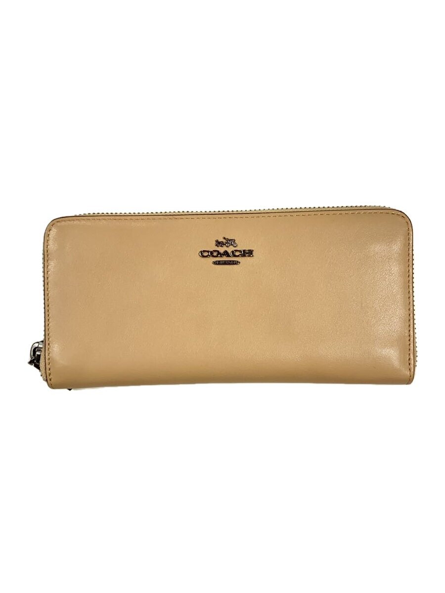 【中古】COACH◆長財布/--/BEG/無地/レディース/ラウンドジップ【服飾雑貨他】